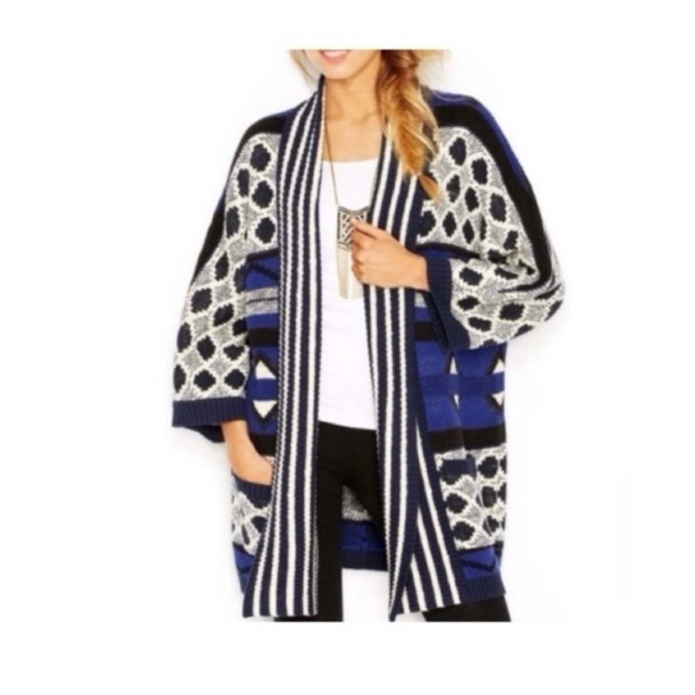 Lucky Brand Intarsia Knit Open Cardigan Sweater